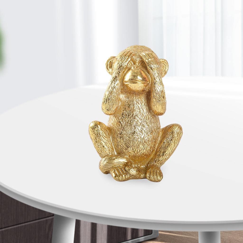 Amazon.co.jp: 賢明なモンキー像樹脂ゴールドモンキー装飾金猿中国風水